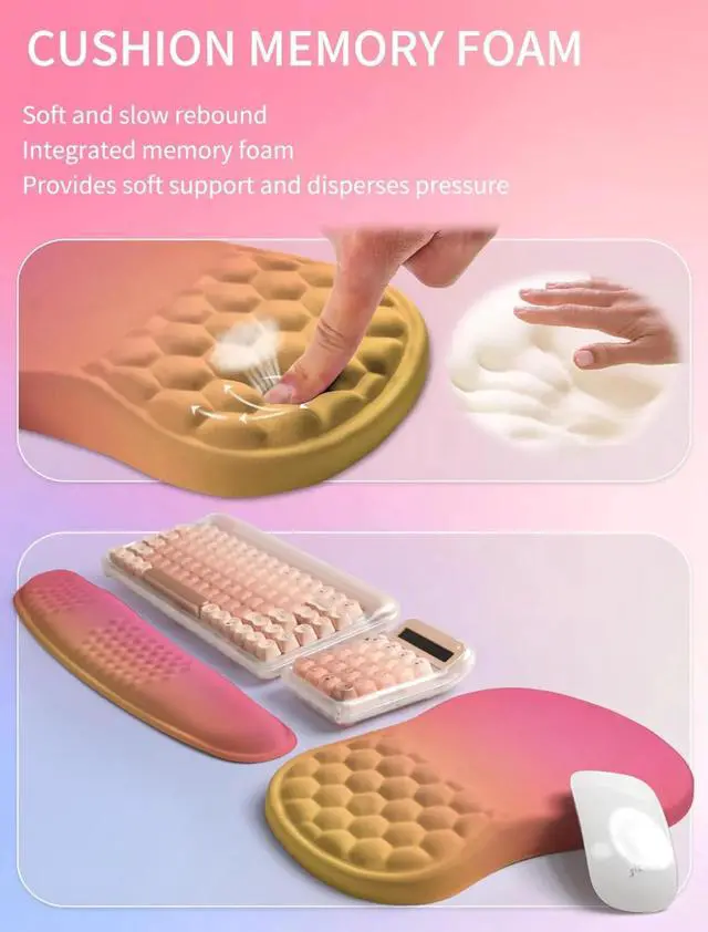 Alt view image 4 of 6 - 2in1 Combination, Wave Keyboard Wrist Rest and Ergonomic Curvature Mouse Pad Wrist Support for Relieve Wrist Pain