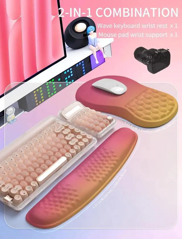 Alt view image 5 of 6 - 2in1 Combination, Wave Keyboard Wrist Rest and Ergonomic Curvature Mouse Pad Wrist Support for Relieve Wrist Pain