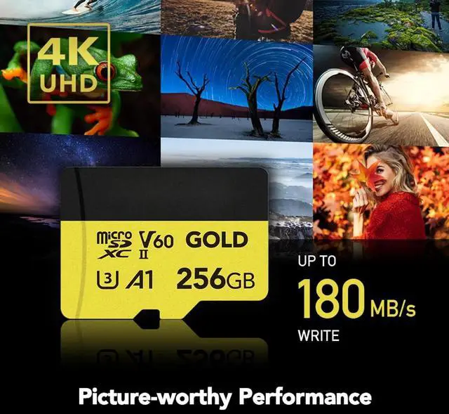 Alt view image 6 of 6 - FOR-256GB Professional Gold Micro SD Card, UHS-II, C10, U3, V60, A1, Full HD, 4K, Up to 280/180 MB/s microSDXC Memory Card