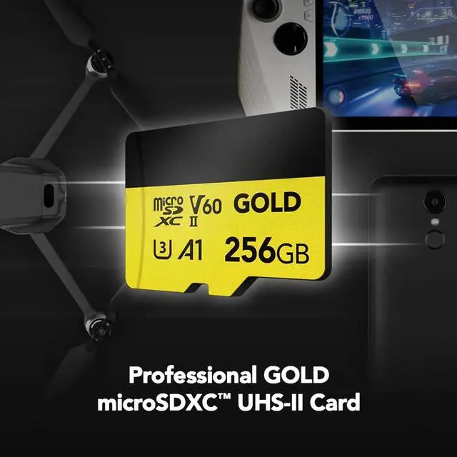 Alt view image 5 of 6 - FOR-256GB Professional Gold Micro SD Card, UHS-II, C10, U3, V60, A1, Full HD, 4K, Up to 280/180 MB/s microSDXC Memory Card