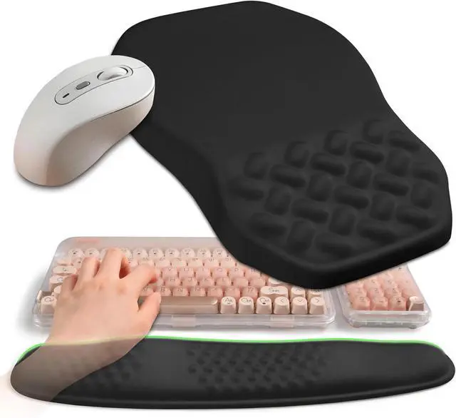 Main image of 2-in-1 Ergonomic Set, Wave Keyboard Wrist Rest and Massage Slope Mouse Pad Wrist Support, Rebound Memory Foam