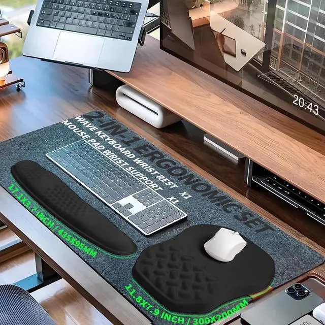 Alt view image 5 of 6 - 2-in-1 Ergonomic Set, Wave Keyboard Wrist Rest and Massage Slope Mouse Pad Wrist Support, Rebound Memory Foam