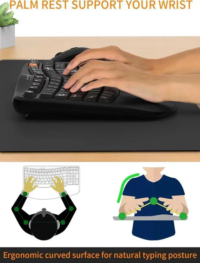 Alt view image 5 of 6 - Wireless Keyboard and Mouse Combo, 2.4G Wave Keys Ergonomic Keyboard with Palm Rest and 3 DPI Silent Mouse