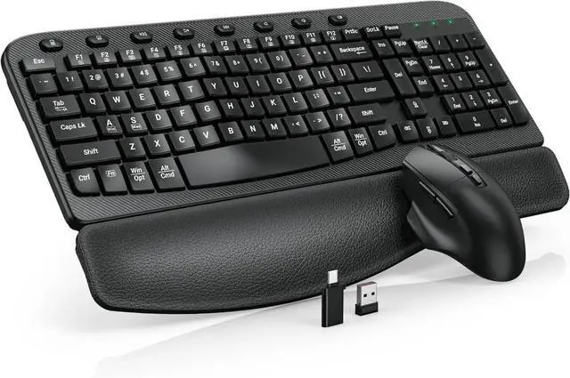 Main image of Wireless Keyboard and Mouse Combo, Ergonomic Wave Keys, Cushioned Plam Rest, 2.4G Lag-Free Full Size