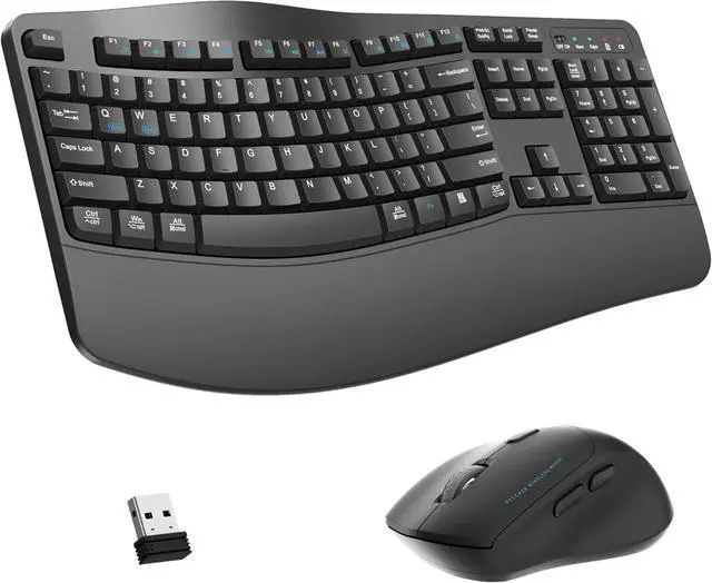 Main image of FOR-Wireless Keyboard and Mouse Combo,2.4G Full Size Wave Keys Ergonomic Keyboard with Wrist Rest for Natural Typing(Grey)