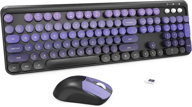 Main image of Wireless Keyboards Mouse Combos, Creamy Keyboard, Cute Wireless Keyboard and Mouse Set (Black Purple)