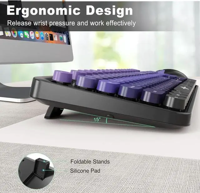 Alt view image 6 of 6 - Wireless Keyboards Mouse Combos, Creamy Keyboard, Cute Wireless Keyboard and Mouse Set (Black Purple)