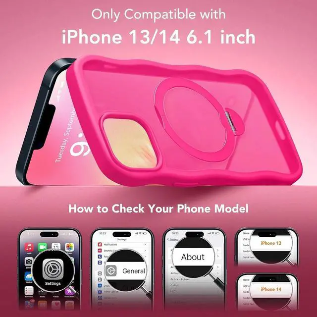 Alt view image 2 of 6 - for iPhone 13 Case & iPhone 14 Case for Women,[Compatible with Magsafe][360° Spin Magnetic Stand] Hot Pink