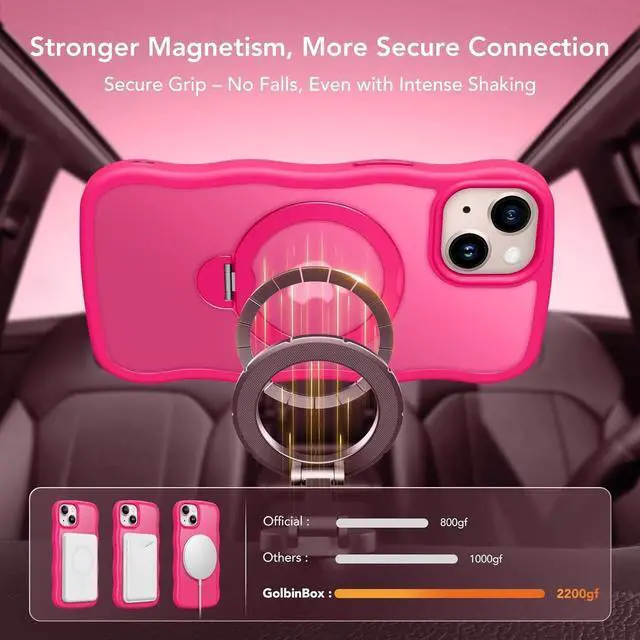 Alt view image 3 of 6 - for iPhone 13 Case & iPhone 14 Case for Women,[Compatible with Magsafe][360° Spin Magnetic Stand] Hot Pink