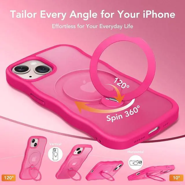 Alt view image 4 of 6 - for iPhone 13 Case & iPhone 14 Case for Women,[Compatible with Magsafe][360° Spin Magnetic Stand] Hot Pink