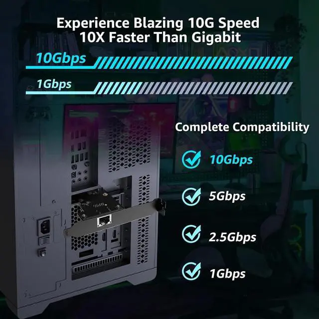 Alt view image 4 of 4 - 10G PCIe Network Card, 10G Base-T Ethernet Card with Marvell AQC113 Conrtoller, PCIE to 10Gb RJ45 Ethernet Adapter NIC Compatible