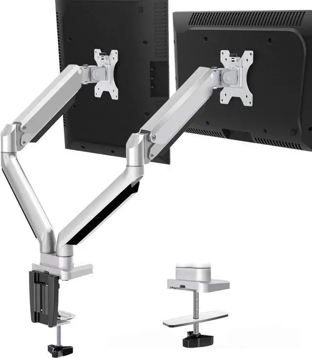 Main image of Die-Cast Aluminum Fully Adjustable Double Monitor Arm with Gas Spring, Computer Monitor Stand Fits 2 Screen 17 to 32 inch