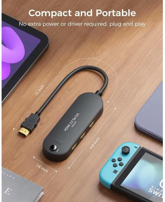 Alt view image 6 of 7 - HDMI Switch 4K@60Hz, 4K HDMI Splitter 3 in 1 Out, 3 Port Hdmi Switcher Box Supports UHD 3D HDR, Multi Port HDMI Hub Selector for Xbox PS3 4 5 TV Gaming Roku HDTV Fire Stick