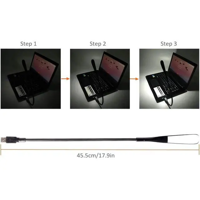 Alt view image 6 of 6 - Dimmable USB Lamp, Flexible Keyboard Light, Mini USB Light for Laptop (14-LED-Bead, 3-Level Adjustable Brightness, On/Off Touch Switch, Black)