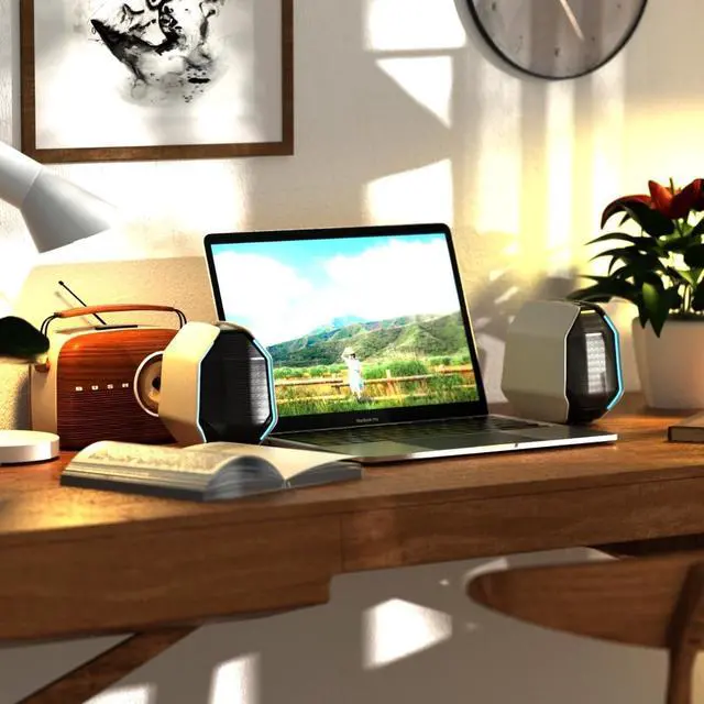 Alt view image 5 of 6 - D-ONE 30W PC Gaming Computer Speakers for Laptop, Mac, Desktop Computer, Woofer Speakers, Bluetooth, USB, 3.5mm AUX Inputs, RGB Lights, Multimedia Speakers, White