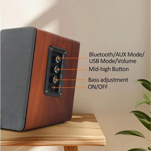 Alt view image 2 of 5 - 50W Wooden Bookshelf Speakers, Passive 2.0 Computer Speakers,PC Speaker Bluetooth/RCA/AUX3.5mm/USB Inputs TV Speakers for TV/PC/Laptop/Turntable, Strong Bass TV/Turntable Speaker