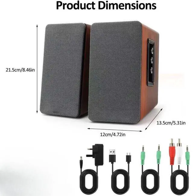 Alt view image 5 of 5 - 50W Wooden Bookshelf Speakers, Passive 2.0 Computer Speakers,PC Speaker Bluetooth/RCA/AUX3.5mm/USB Inputs TV Speakers for TV/PC/Laptop/Turntable, Strong Bass TV/Turntable Speaker