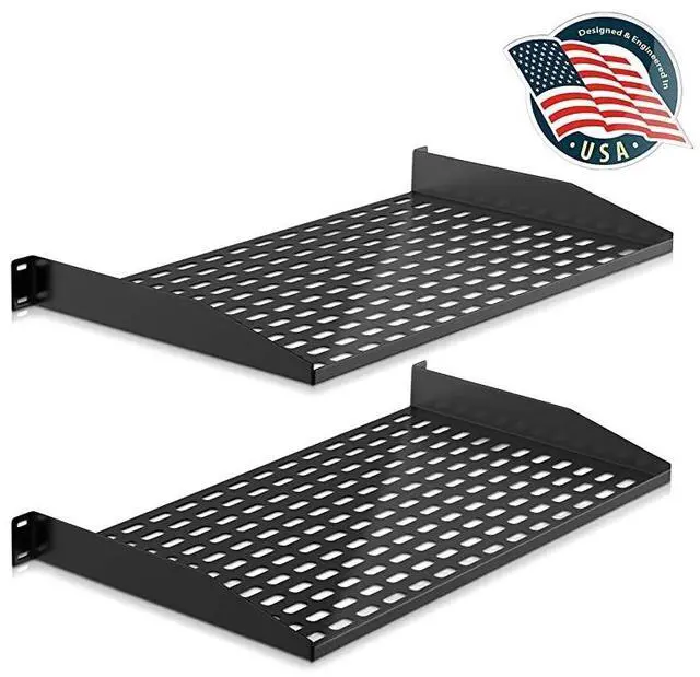 Main image of FOR-2Pc 1U Server Rack Shelf Vented Shelves for Good Air Circulation Cantilever Mount Wall Mount Rack Universal Device Cabinet Shelf Computer Case Mounting Tray Black PLRSTN14UX2