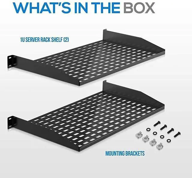 Alt view image 7 of 7 - FOR-2Pc 1U Server Rack Shelf Vented Shelves for Good Air Circulation Cantilever Mount Wall Mount Rack Universal Device Cabinet Shelf Computer Case Mounting Tray Black PLRSTN14UX2