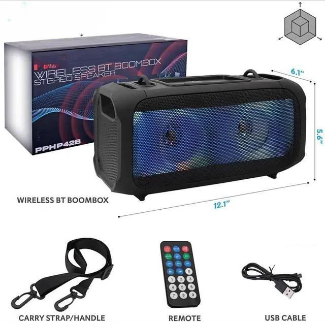 Alt view image 2 of 5 - FOR Wireless Portable Bluetooth Boombox Speaker - 120W Rechargeable Boom Box Speaker Portable Barrel Loud Stereo System - Flashing LED, FM Radio/Aux/MP3/USB Flash Drive/Micro SD, & 1/4" PPHP42B,Black