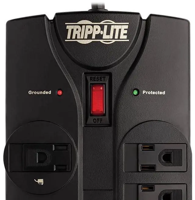 Alt view image 5 of 7 - FOR-12 Outlet Surge Protector Power Strip 8ft Cord RightAngle Plug TelModemCoaxEthernet Protection RJ11 RJ45 $250000 INSURANCE TLP1208SAT Black