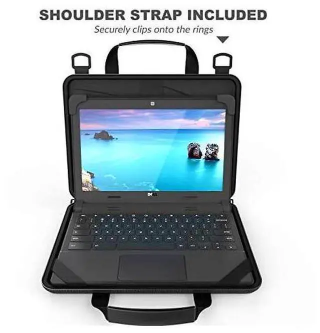 Alt view image 5 of 7 - for11116 inch Workin Chromebook Laptop Case with Pouch and Shoulder Strap Black PU
