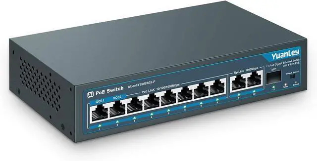 Main image of FOR-11 Port Gigabit PoE Switch 8 PoE+ Port 1000Mbps 2 Gigabit Uplink 1 SFP Port 120W 802.3af/at Metal Qos Unmanaged Plug and Play AI Smart Detection Ethernet Switch