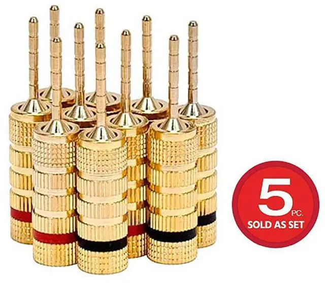 Main image of 109438 Gold Plated Speaker Pin Plugs - 5 Pairs - Pin Screw Type, For Speaker Wire, Home Theater, Wall Plates And More