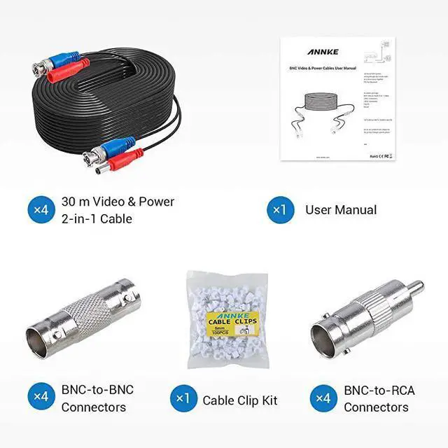 Alt view image 3 of 7 - for100ft BNC Video and Power Security Camera Cable with BNC Connectors and RCA Adapters for CCTV Camera System Black