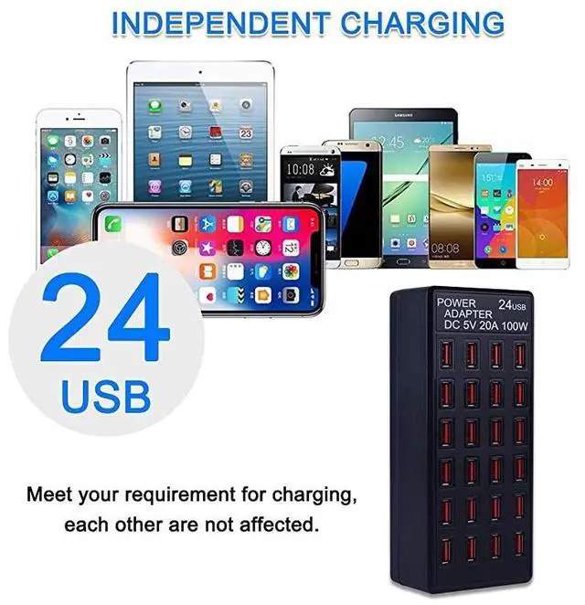 Alt view image 2 of 7 - FOR-100 watt (20 A) USB charging station, Home desktop USB fast charger, Multiple USB desktop chargers, Suitable for hotels, shops, Schools, Shopping malls and travel (UL certification)