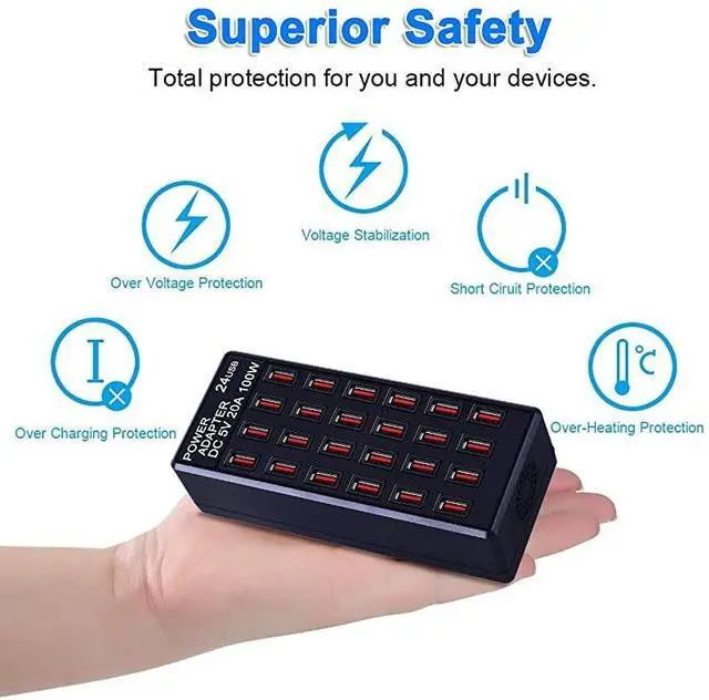 Alt view image 3 of 7 - FOR-100 watt (20 A) USB charging station, Home desktop USB fast charger, Multiple USB desktop chargers, Suitable for hotels, shops, Schools, Shopping malls and travel (UL certification)