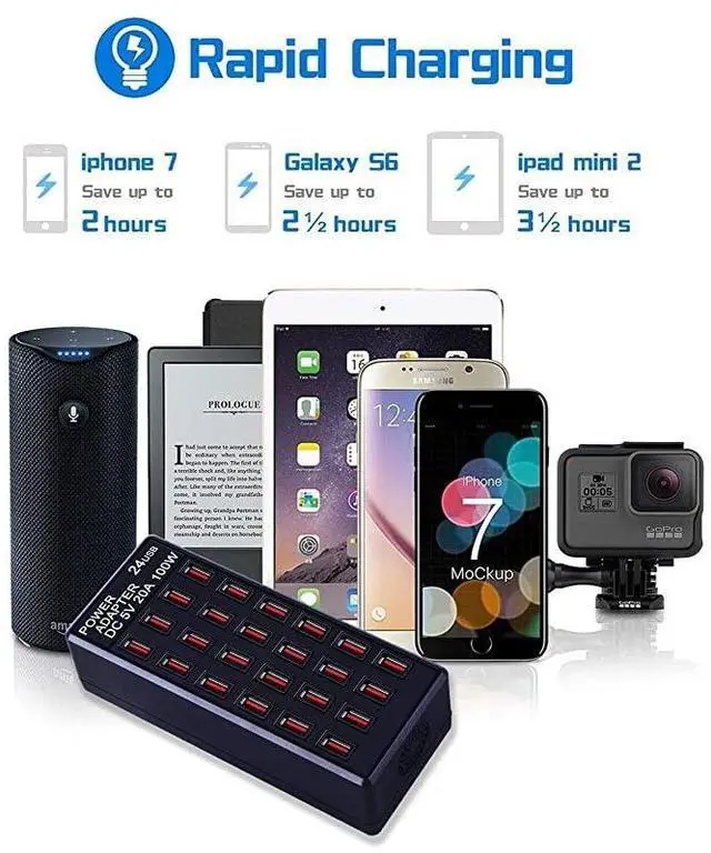 Alt view image 7 of 7 - FOR-100 watt (20 A) USB charging station, Home desktop USB fast charger, Multiple USB desktop chargers, Suitable for hotels, shops, Schools, Shopping malls and travel (UL certification)