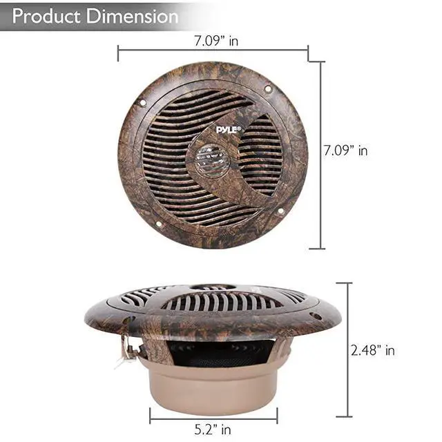 Alt view image 3 of 7 - for65 Inch Marine Speakers IP44 Waterproof and Weather Resistant Outdoor Audio Dual Stereo Sound System with 150 Watt Power Low Profile Design and Camouflage Hunting Style 1 Pair PLMR60DK