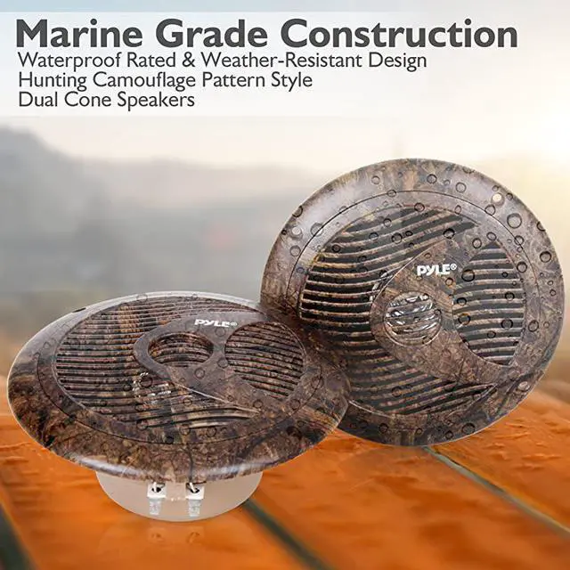 Alt view image 4 of 7 - for65 Inch Marine Speakers IP44 Waterproof and Weather Resistant Outdoor Audio Dual Stereo Sound System with 150 Watt Power Low Profile Design and Camouflage Hunting Style 1 Pair PLMR60DK