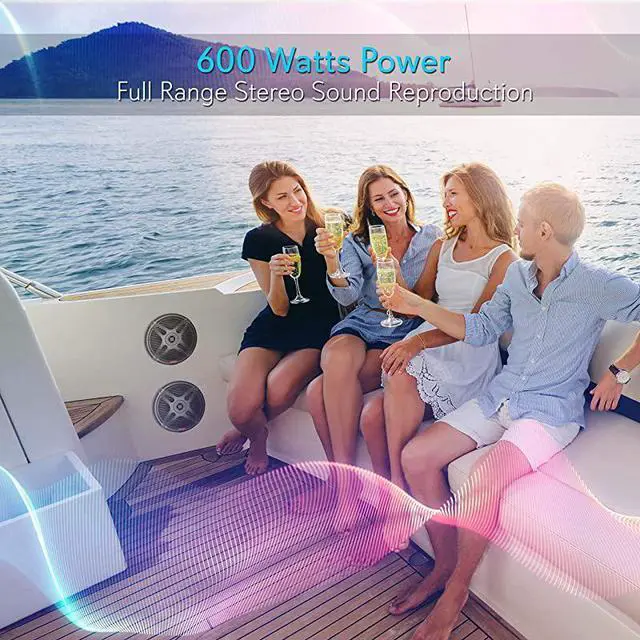 Alt view image 5 of 7 - for65 Inch Bluetooth Marine Speakers 2Way IPX4 Waterproof and Weather Resistant Outdoor Audio Dual Stereo Sound System with 600 Watt Power and Low Profile Design 1 Pair PLMRBT65B Black