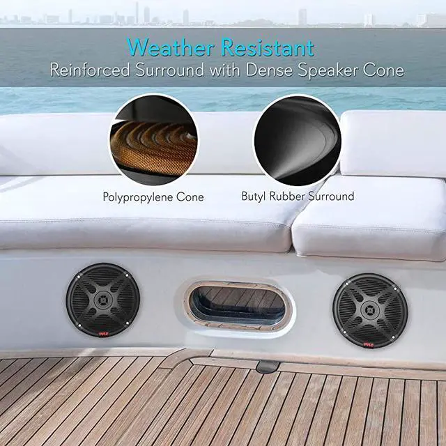 Alt view image 6 of 7 - for65 Inch Bluetooth Marine Speakers 2Way IPX4 Waterproof and Weather Resistant Outdoor Audio Dual Stereo Sound System with 600 Watt Power and Low Profile Design 1 Pair PLMRBT65B Black