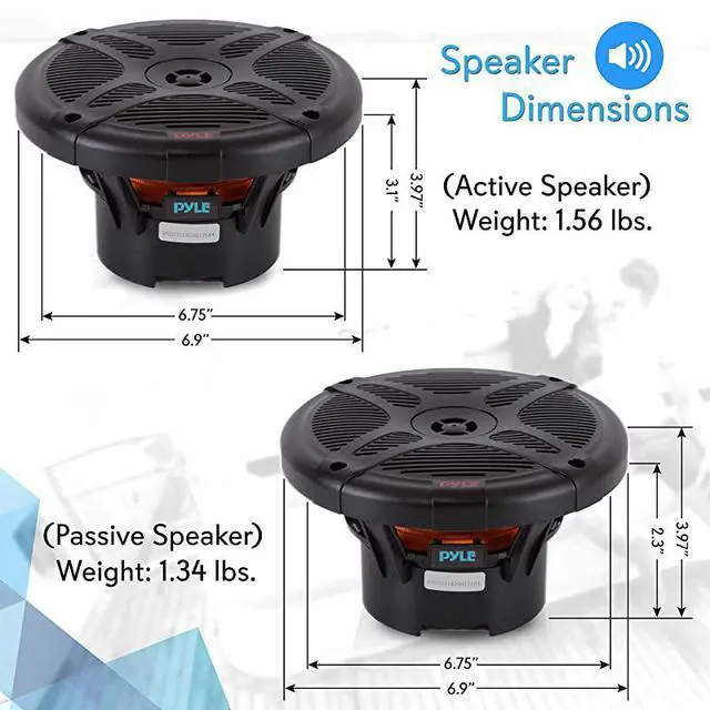 Alt view image 7 of 7 - for65 Inch Bluetooth Marine Speakers 2Way IPX4 Waterproof and Weather Resistant Outdoor Audio Dual Stereo Sound System with 600 Watt Power and Low Profile Design 1 Pair PLMRBT65B Black
