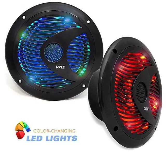 Alt view image 2 of 7 - FOR-65 Dual Marine Speakers IP44 Waterproof and Weather Resistant Outdoor Audio Stereo Sound System with Builtin Led Lights 150 Watt Power and Polyprone Cone 1 Pair PLMR6LEB Black