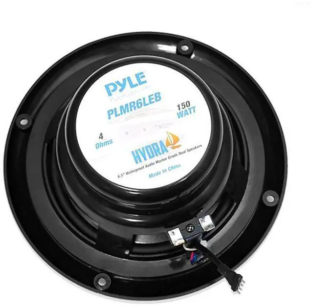 Alt view image 4 of 7 - FOR-65 Dual Marine Speakers IP44 Waterproof and Weather Resistant Outdoor Audio Stereo Sound System with Builtin Led Lights 150 Watt Power and Polyprone Cone 1 Pair PLMR6LEB Black