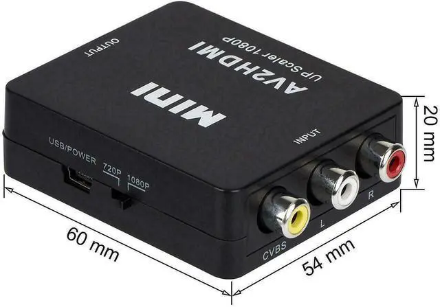 Alt view image 6 of 6 - forAV to HDMI Converter RCA to HDMI 1080P Mini RCA Composite CVBS Video Audio Converter Adapter Support PAL/NTSC for TV/PC/ PS3/ STB/Xbox VHS/VCR/Blue-Ray DVD Players - Black