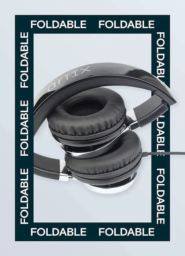 Alt view image 2 of 7 - FOR-Artix CL750 Foldable Noise Isolating On Ear Headphones Wired with Microphone and Volume Control Stereo Head Phones Corded with Adjustable Headband for Computer Laptop and Cell Phone (Black)
