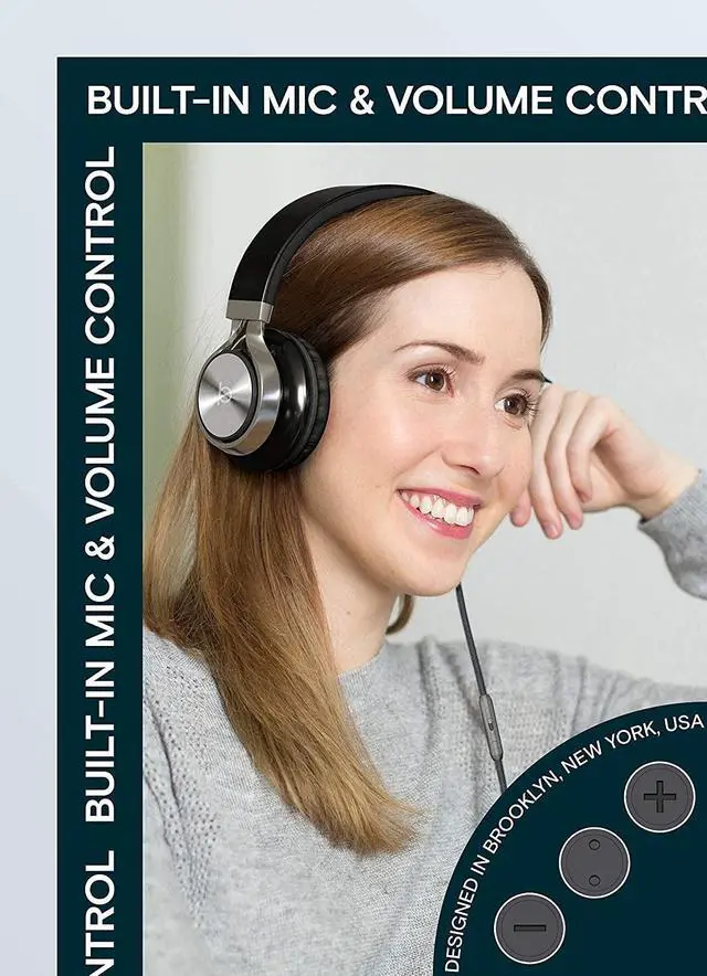 Alt view image 6 of 7 - FOR-Artix CL750 Foldable Noise Isolating On Ear Headphones Wired with Microphone and Volume Control Stereo Head Phones Corded with Adjustable Headband for Computer Laptop and Cell Phone (Black)