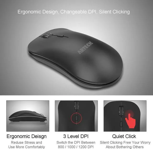 Alt view image 3 of 7 - FOR Arteck 2.4G Wireless Keyboard and Mouse Combo Ultra Compact Slim Stainless Full Size Keyboard and Ergonomic Mouse for Computer/Desktop/PC/Laptop and Windows 10/8/7 Build in Rechargeable Battery