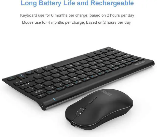 Alt view image 5 of 7 - FOR Arteck 2.4G Wireless Keyboard and Mouse Combo Ultra Compact Slim Stainless Full Size Keyboard and Ergonomic Mouse for Computer/Desktop/PC/Laptop and Windows 10/8/7 Build in Rechargeable Battery