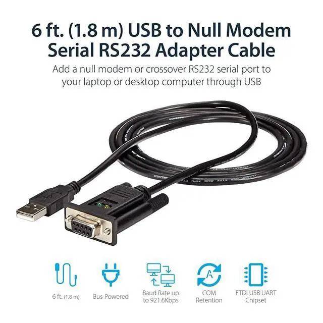 Alt view image 2 of 6 - FOR com USB to Serial RS232 Adapter DB9 Serial DCE Adapter Cable with FTDI Null Modem USB 11 20 BusPowered ICUSB232FTN