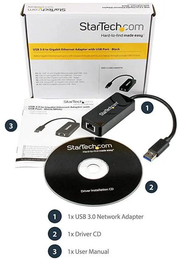 Alt view image 6 of 7 - FOR com USB 3.0 Ethernet Adapter - USB 3.0 Network Adapter NIC with USB Port - USB to RJ45 - USB Passthrough (USB31000SPTB)