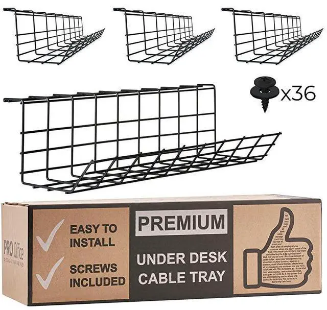 Main image of forDesk Cable Management Tray Cable Organizer for Wire Management Metal Wire Cable Tray for Office and Home Perfect Standing Desk Cable Management Tray Black Set of 4x 17