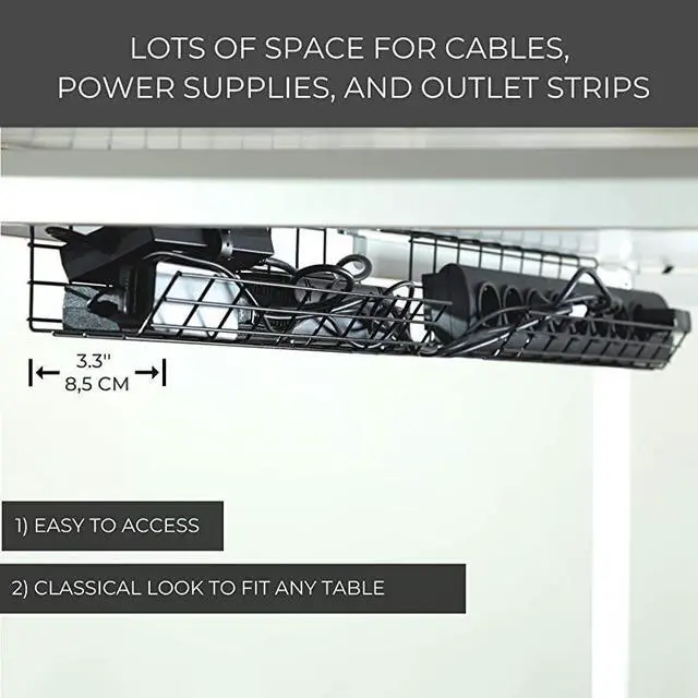 Alt view image 3 of 7 - forDesk Cable Management Tray Cable Organizer for Wire Management Metal Wire Cable Tray for Office and Home Perfect Standing Desk Cable Management Tray Black Set of 4x 17