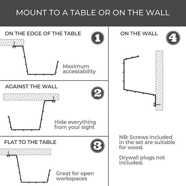 Alt view image 5 of 7 - forDesk Cable Management Tray Cable Organizer for Wire Management Metal Wire Cable Tray for Office and Home Perfect Standing Desk Cable Management Tray Black Set of 4x 17