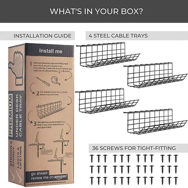 Alt view image 6 of 7 - forDesk Cable Management Tray Cable Organizer for Wire Management Metal Wire Cable Tray for Office and Home Perfect Standing Desk Cable Management Tray Black Set of 4x 17